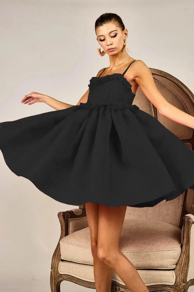 BiBi Ruffled Edge Sweet Heart Neck Sleeveless Tulle Dress - Love Salve